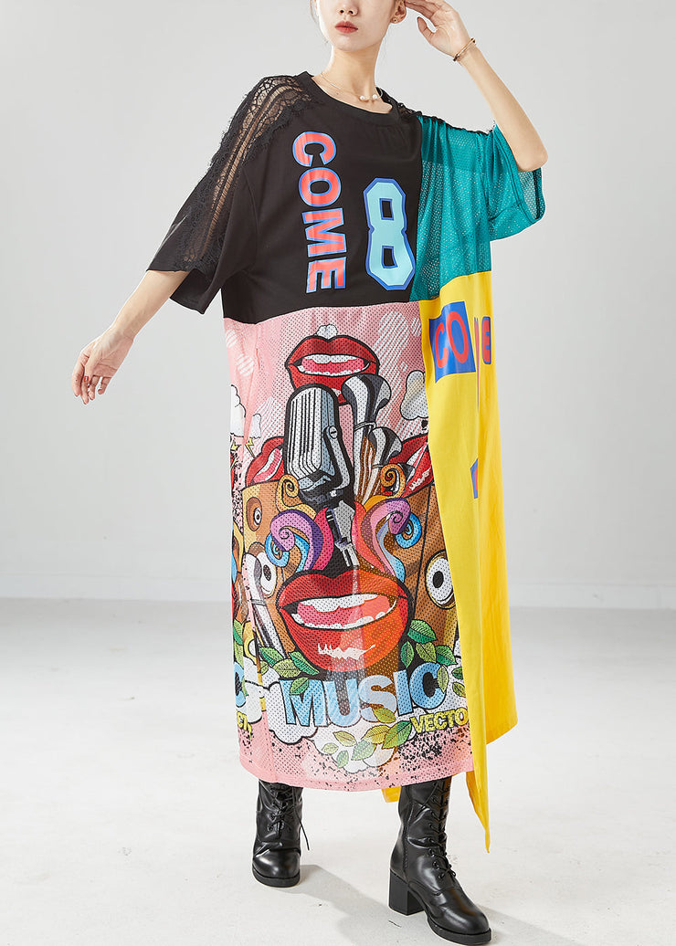 Art Asymmetrical Patchwork Hollow Out Graffiti Dresses Summer