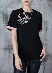 Art Black Embroideried Chinese Button Cotton Tank Tops Summer