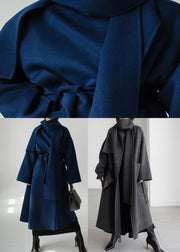 Art Black Notched Pockets Woolen Coats Long Sleeve