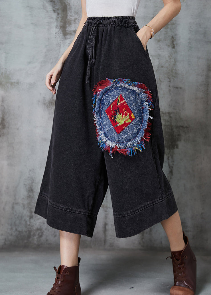 Art Black Oversized Patchwork Denim Wide Leg Pants Summer