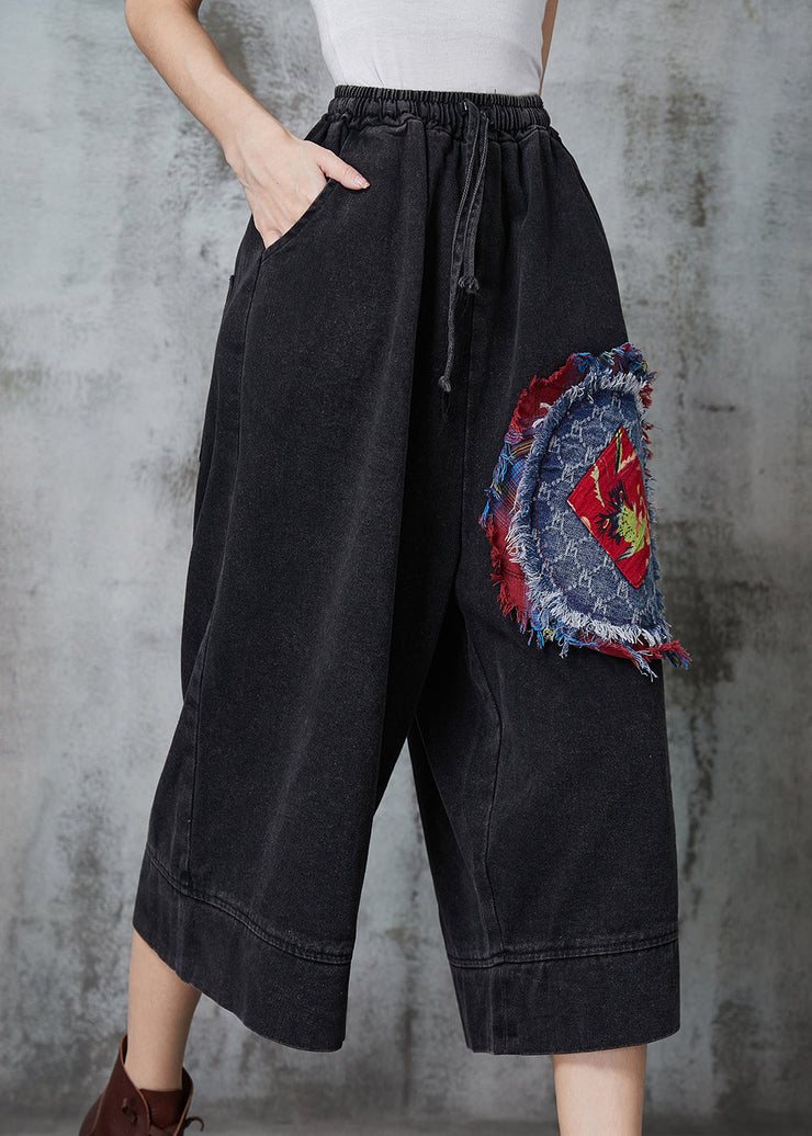 Art Black Oversized Patchwork Denim Wide Leg Pants Summer