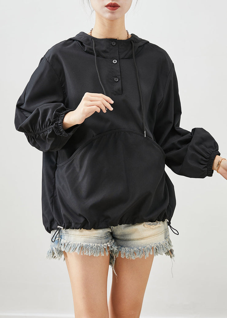 Art Black Oversized Wrinkled Cotton Sweatshirts Top Fall