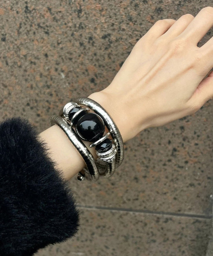 Art Black Stainless Steel Agate Bangle