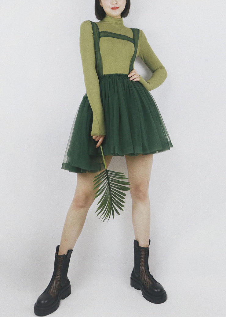 Art Blackish Green Asymmetrical Design Tulle Spaghetti Strap Dress Summer