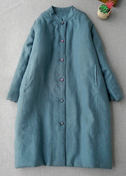 Art Blue Mandarin Collar Thick Fine Cotton Filled Long Coats Winter