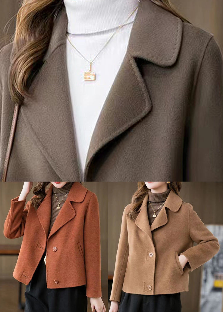 Art Brown Button Woolen Coat Spring