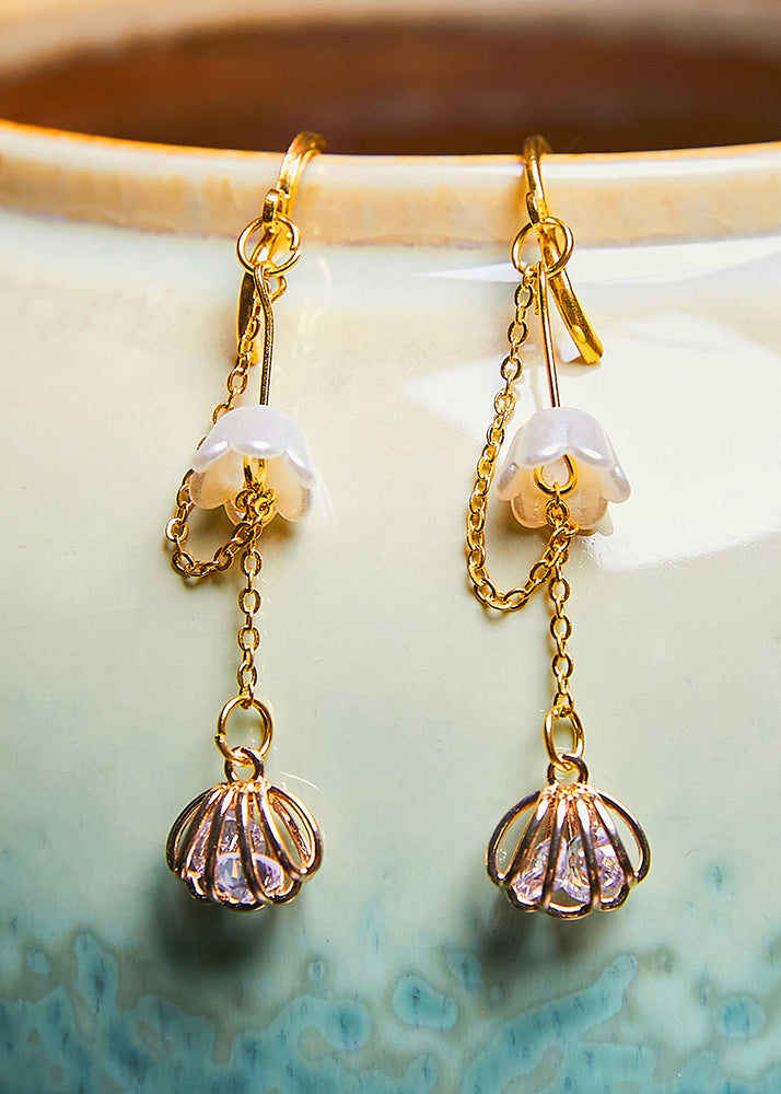 Art Bud Wrap Zircon 14K Gold Tassels Drop Earrings