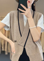 Art Camel V Neck Asymmetrical Thick Knit Waistcoat Sleeveless