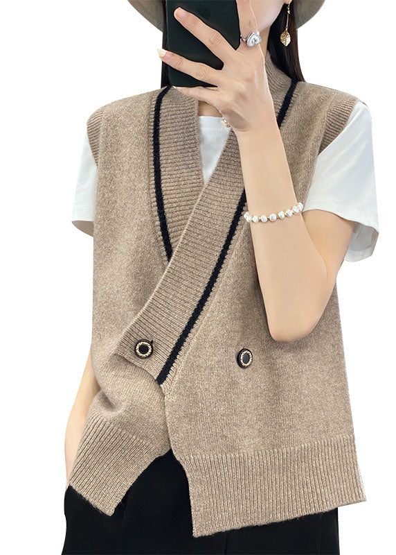 Art Camel V Neck Asymmetrical Thick Knit Waistcoat Sleeveless