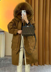 Art Caramel Faux Fur Collar Drawstring Pockets Womens Parka Winter