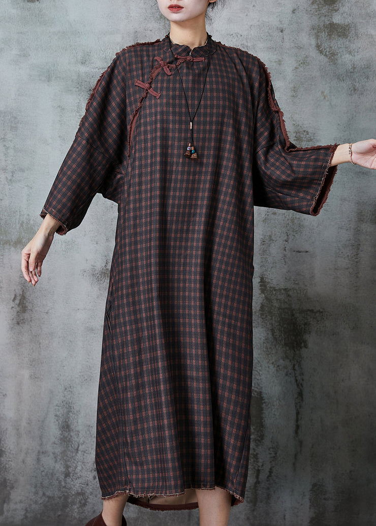 Art Chocolate Oversized Linen Chinese Style Dress Spring