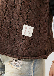 Art Chocolate Turtle Neck Hollow Out Knit Vests Spring