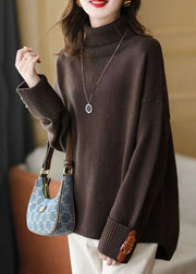 Art Chocolate Turtle Neck Low High Design Knit Sweater Winter