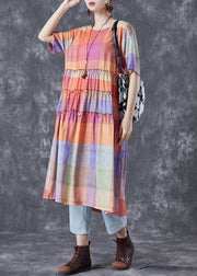 Art Colorblock Ruffled Plaid Cotton Dress Summer