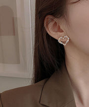 Art Gold Alloy Zircon Love Stud Earrings