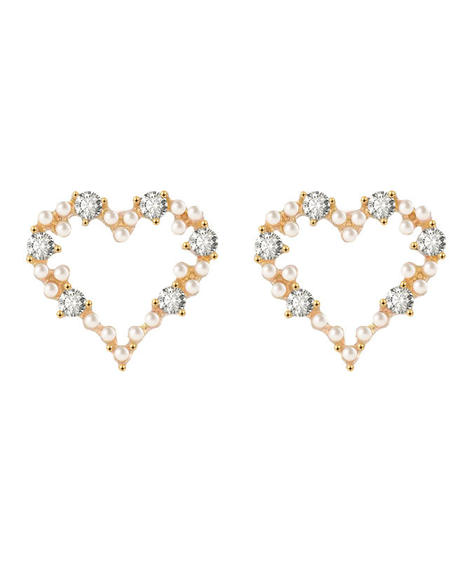 Art Gold Alloy Zircon Love Stud Earrings