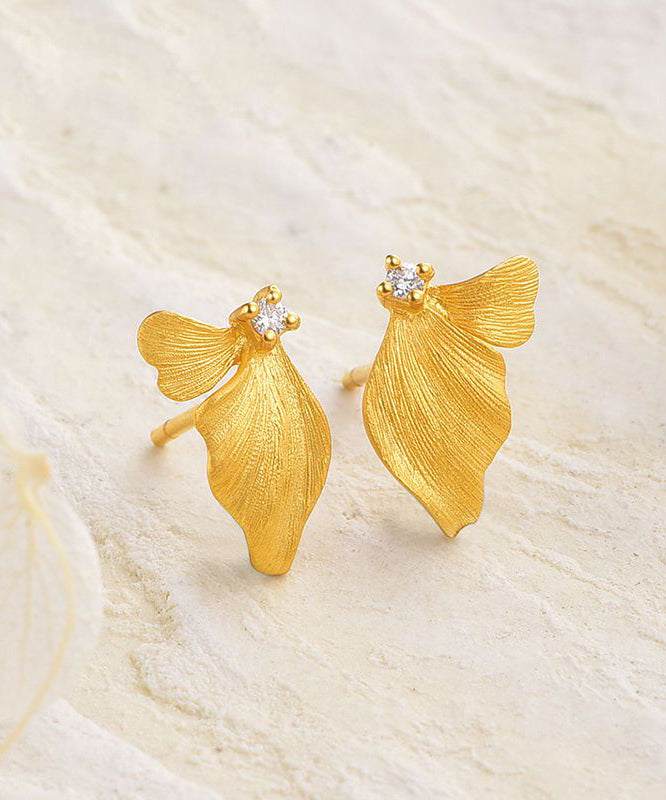 Art Gold Sterling Silver Overgild Butterfly Stud Earrings