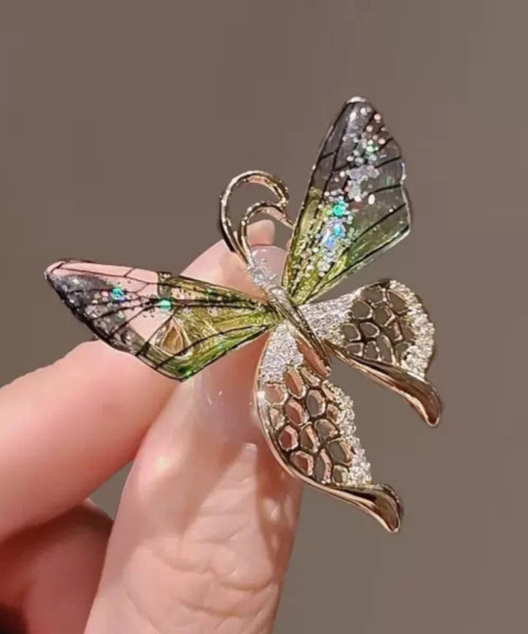 Art Gradient Color Crystal Butterfly Hollowed Out Brooches