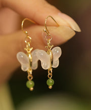 Art Green Copper Overgild Jade Butterfly Drop Earrings