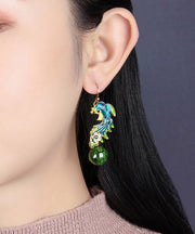 Art Green Overgild Cloisonne Clolured Glaze Shell Flower Drop Earrings