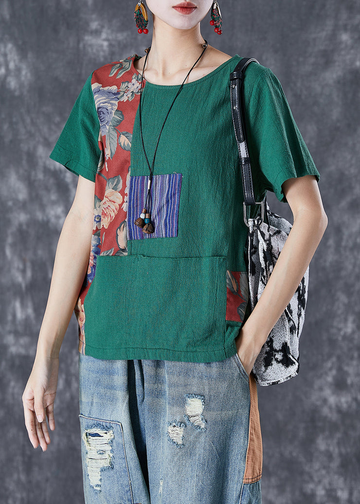 Art Green Oversized Patchwork Applique Cotton Tank Summer