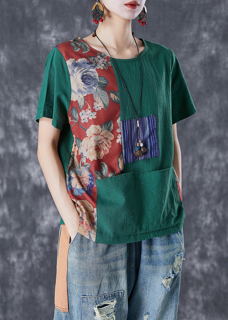 Art Green Oversized Patchwork Applique Cotton Tank Summer