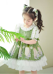 Art Green Ruffled Patchwork Print Cotton Baby Girls Dresses Summer