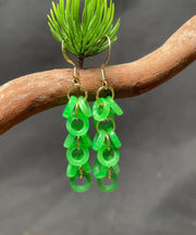 Art Green Sterling Silver Overgild Jade Tassel Drop Earrings