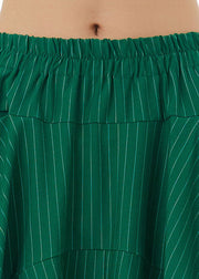 Art Green Striped Pockets Wrinkled Patchwork Cotton Wide Leg Pants Spring