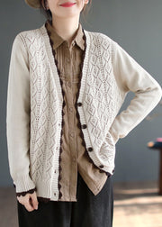 Art Green V Neck Single Breasted Knit Cardigan Winter