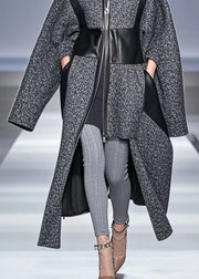 Art Grey Asymmetrical Patchwork Woolen Coats Fall