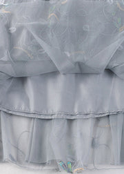 Art Grey Dragonfly Embroideried High Waist Tulle Skirts Summer