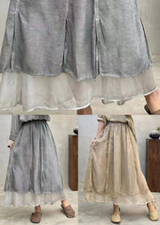 Art Grey Pockets Elastic Waist Cotton Skirt Fall