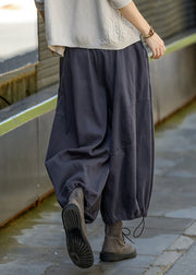 Art Grey Pockets High Waist Cotton Lantern Pants Spring