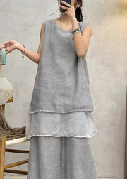 Art Grey Solid Side Open Cotton Tank Summer