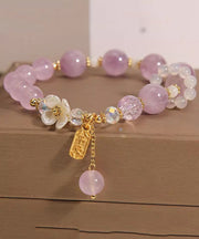 Art Light Purple Crystal Chalcedony Floral Tassel Charm Bracelet