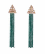 Art Metal Zircon Triangle Tassel Drop Earrings