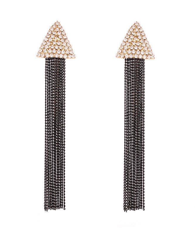 Art Metal Zircon Triangle Tassel Drop Earrings