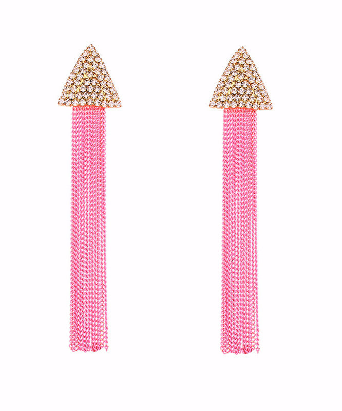 Art Metal Zircon Triangle Tassel Drop Earrings