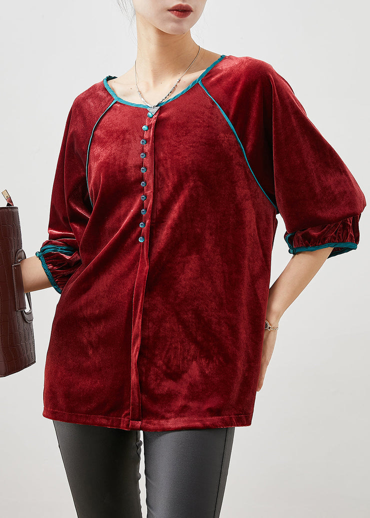 Art Mulberry Oversized Patchwork Silk Velour Blouses Fall