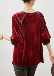 Art Mulberry Oversized Patchwork Silk Velour Blouses Fall