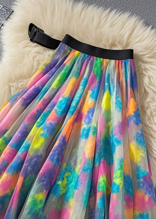 Art Multicolor Print Exra Large Hem Tulle Skirts Summer