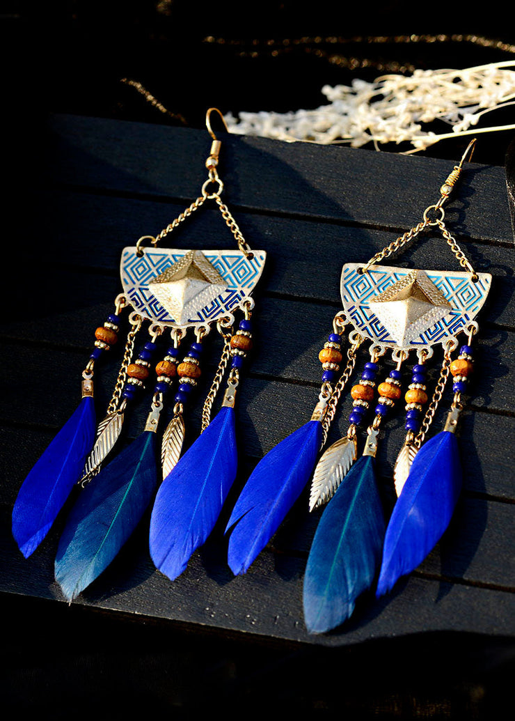 Art Multicolour Feather Tassel Metal Drop Earrings