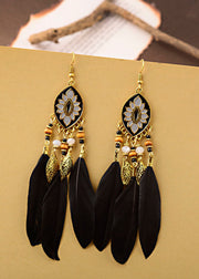 Art Multicolour Feather Tassel Metal Drop Earrings