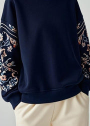 Art Navy O-Neck Print Pullover Fall