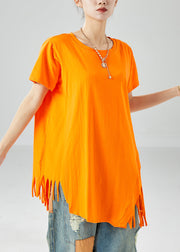 Art Orange Asymmetrical Tassel Cotton Tank Tops Summer