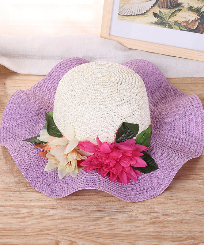 Art Orange Floral Straw Woven Floppy Sun Hat