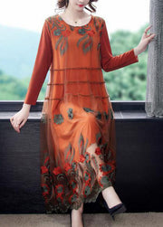 Art Orange Oversized Embroideried Tulle Holiday Dress Spring