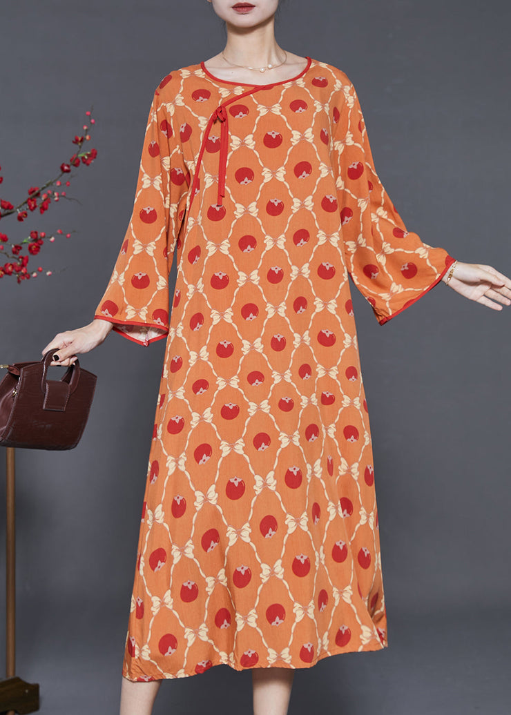 Art Orange Oversized Print Cotton Maxi Dresses Summer