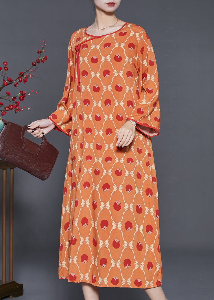 Art Orange Oversized Print Cotton Maxi Dresses Summer